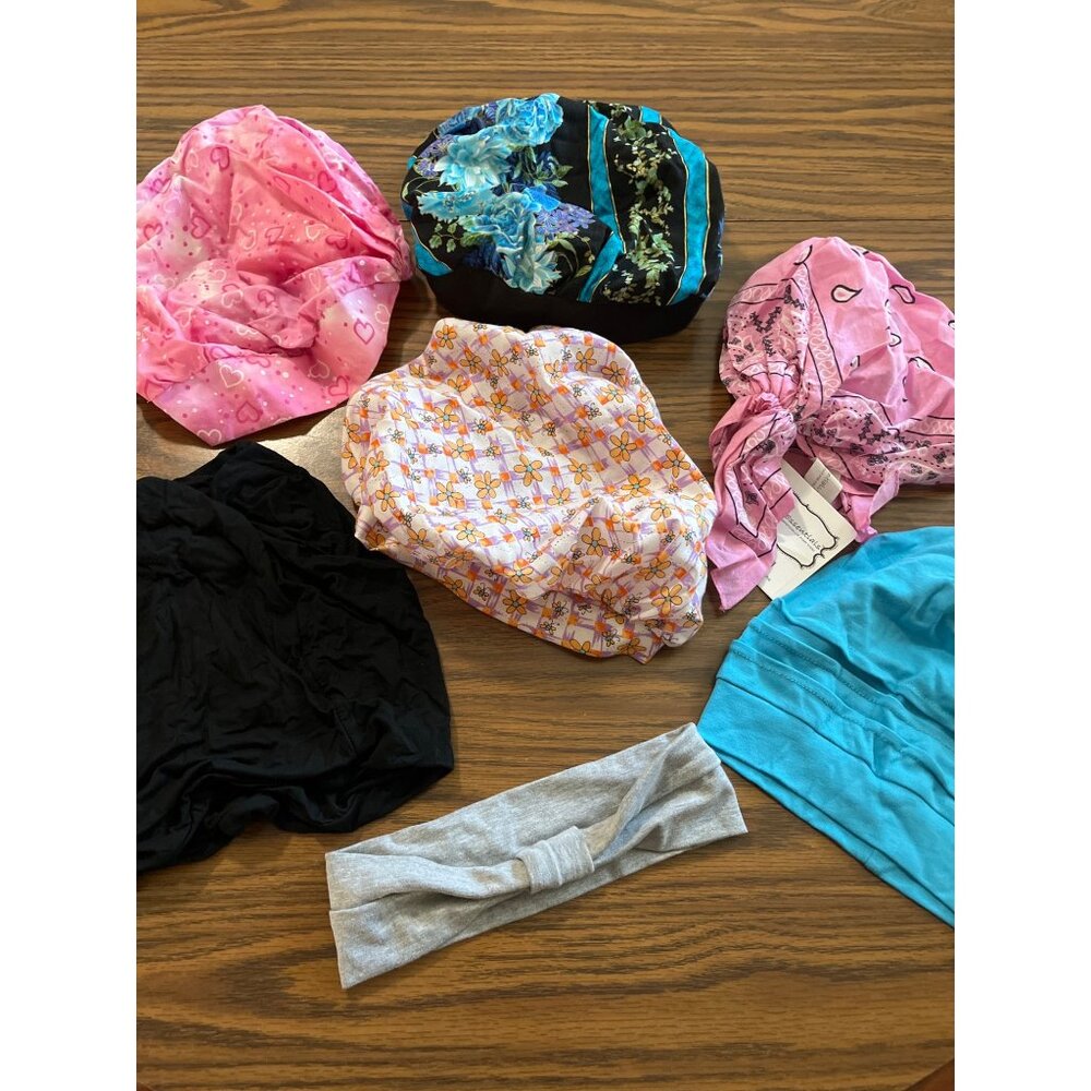 Assorted hair bonnets, head coverings and hairband